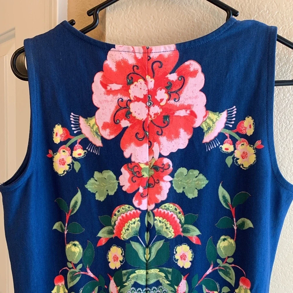 NY & Co Floral dress/tunic sleeveless sheath blue - Picture 6 of 8